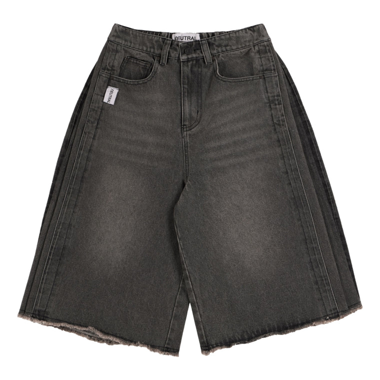NEUTRAL SOCIETY WASH DENIM WIDE SHORTS-BLACK DENIM