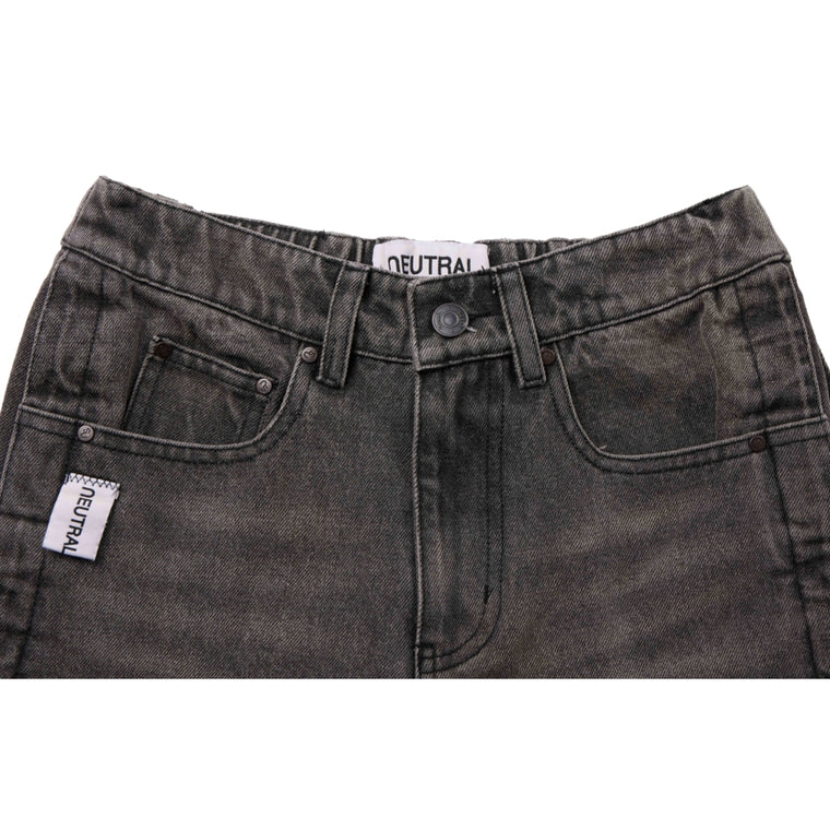 NEUTRAL SOCIETY WASH DENIM WIDE SHORTS-BLACK DENIM