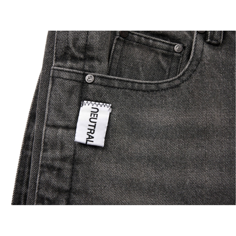 NEUTRAL SOCIETY WASH DENIM WIDE SHORTS-BLACK DENIM