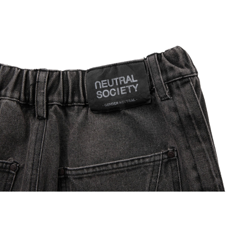 NEUTRAL SOCIETY WASH DENIM WIDE SHORTS-BLACK DENIM