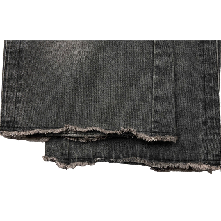 NEUTRAL SOCIETY WASH DENIM WIDE SHORTS-BLACK DENIM