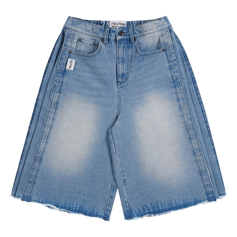 NEUTRAL SOCIETY WASH DENIM WIDE SHORTS-BLUE DENIM