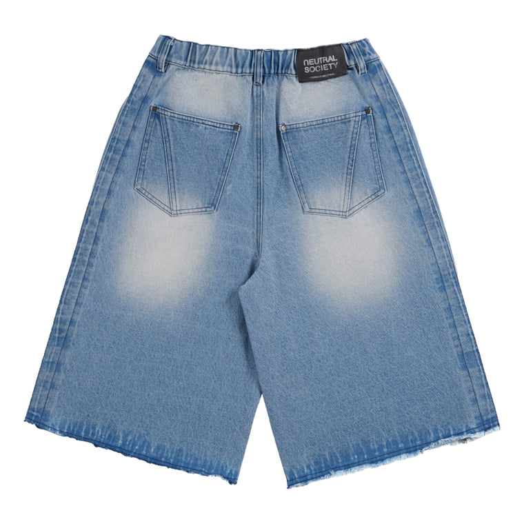 NEUTRAL SOCIETY WASH DENIM WIDE SHORTS-BLUE DENIM