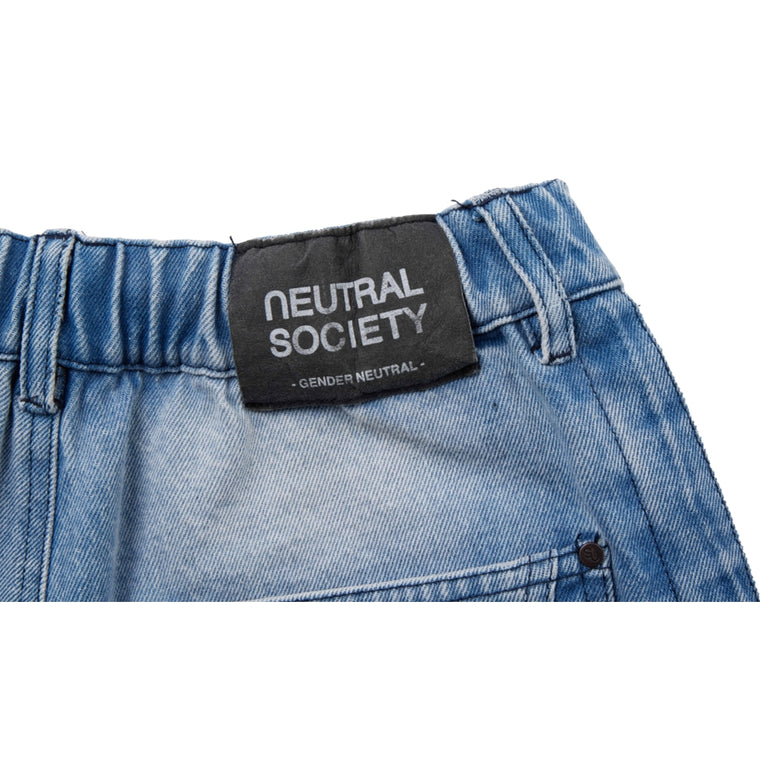 NEUTRAL SOCIETY WASH DENIM WIDE SHORTS-BLUE DENIM
