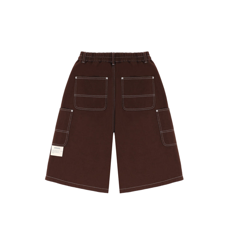 A[S]USL WASHED DENIM CROPPED PANTS-BROWN