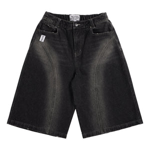 NEUTRAL SOCIETY WASHED DENIM WIDE SHORTS-BLACK DENIM