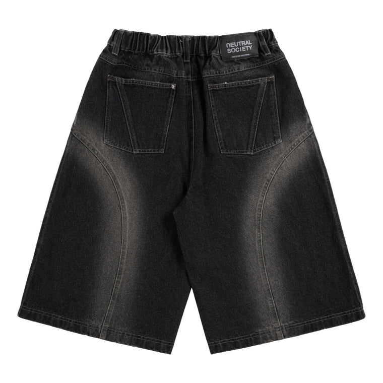 NEUTRAL SOCIETY WASHED DENIM WIDE SHORTS-BLACK DENIM