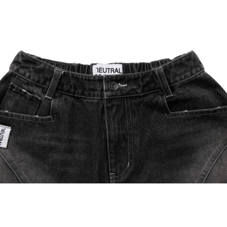 NEUTRAL SOCIETY WASHED DENIM WIDE SHORTS-BLACK DENIM