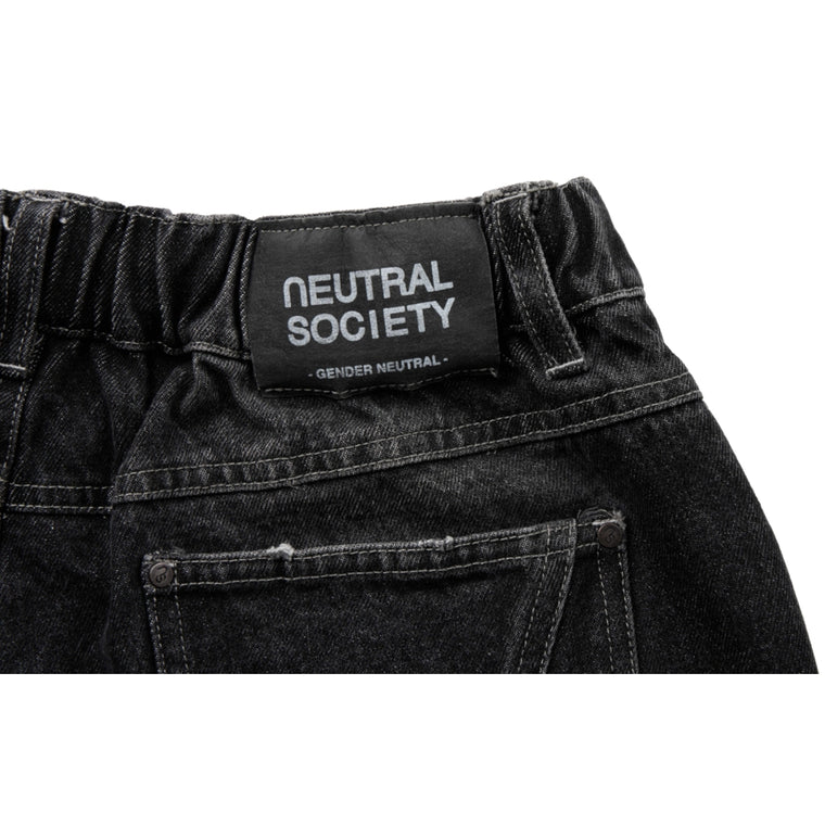 NEUTRAL SOCIETY WASHED DENIM WIDE SHORTS-BLACK DENIM