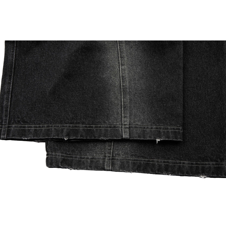 NEUTRAL SOCIETY WASHED DENIM WIDE SHORTS-BLACK DENIM