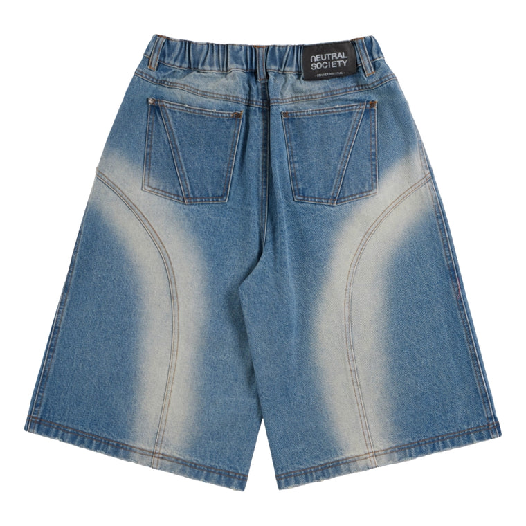 NEUTRAL SOCIETY WASHED DENIM WIDE SHORTS-BLUE DENIM