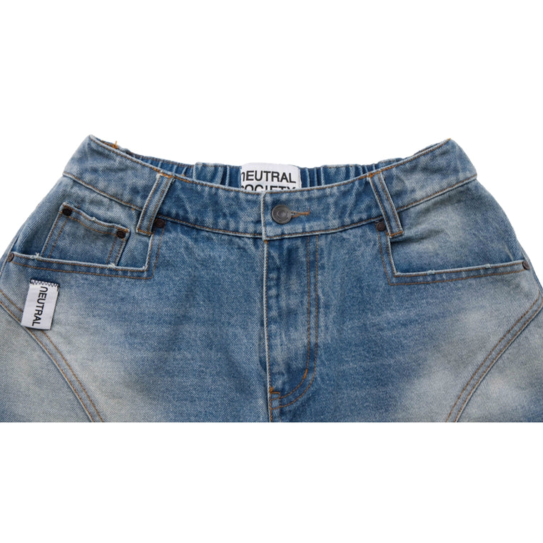 NEUTRAL SOCIETY WASHED DENIM WIDE SHORTS-BLUE DENIM