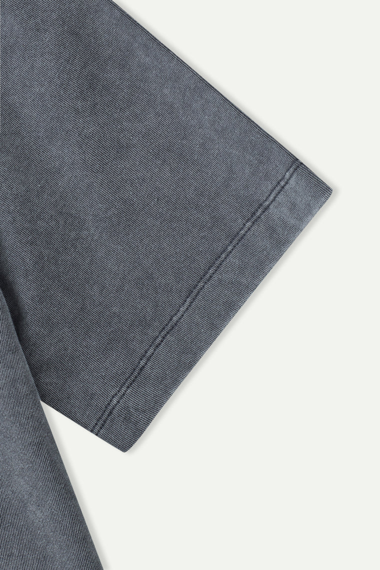 ESPRIT WASHED POCKET EMBROIDERED TEE-DARK GREY