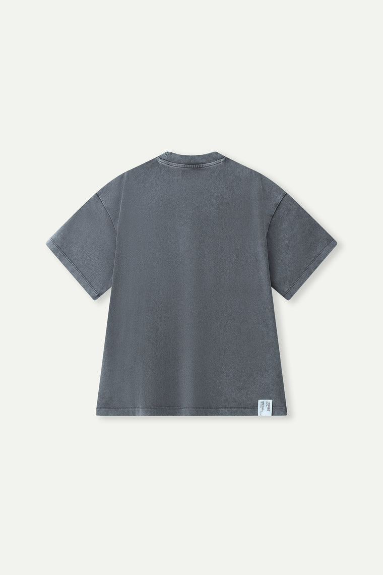 ESPRIT WASHED POCKET EMBROIDERED TEE-DARK GREY