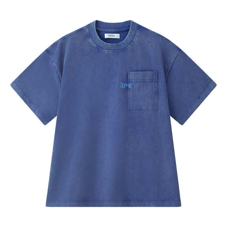 ESPRIT WASHED POCKET EMBROIDERED TEE-NAVY