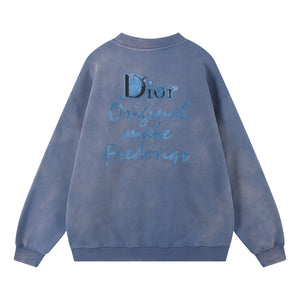 ORI FREDERIQO WASHED PRINT FLEECE CREWNECK SWEATSHIRT-BLUE