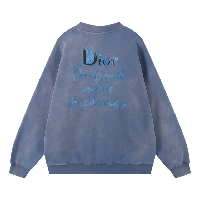ORI FREDERIQO WASHED PRINT FLEECE CREWNECK SWEATSHIRT-BLUE