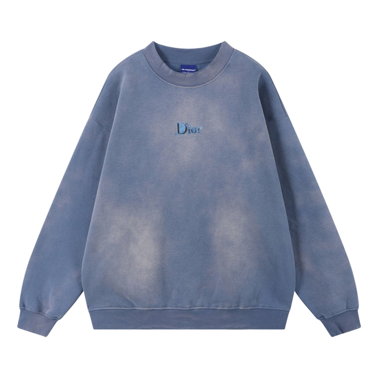 ORI FREDERIQO WASHED PRINT FLEECE CREWNECK SWEATSHIRT-BLUE
