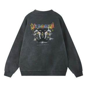 ORI FREDERIQO WASHED PRINT FLEECE CREWNECK SWEATSHIRT-GREY