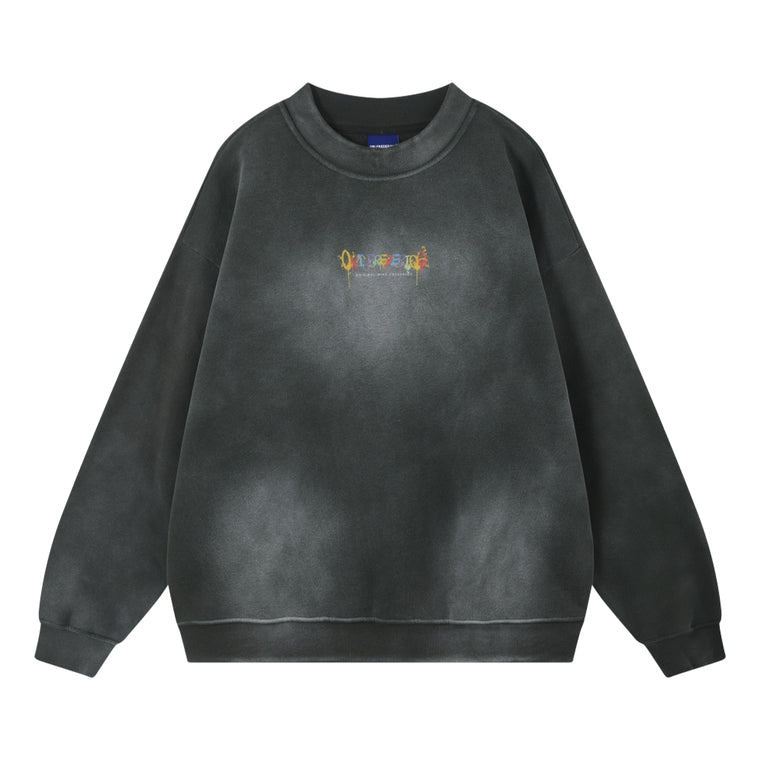 ORI FREDERIQO WASHED PRINT FLEECE CREWNECK SWEATSHIRT-GREY