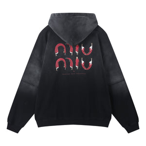 ORI FREDERIQO WASHED PRINT HOODIE-BLACK