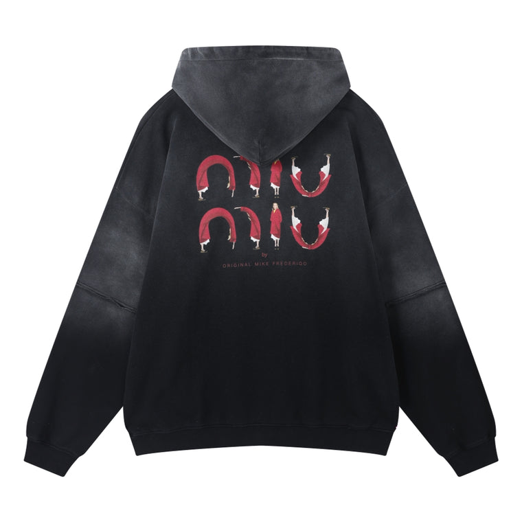 ORI FREDERIQO WASHED PRINT HOODIE-BLACK