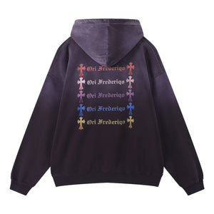 ORI FREDERIQO WASHED PRINT HOODIE-PURPLE