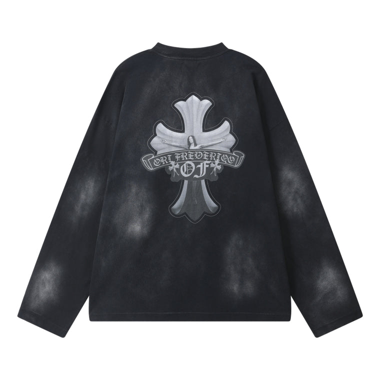 ORI FREDERIQO WASHED PRINT LONG-SLEEVE T-SHIRT-BLACK