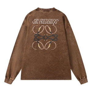 ORI FREDERIQO WASHED PRINT LONG-SLEEVE T-SHIRT-BROWN