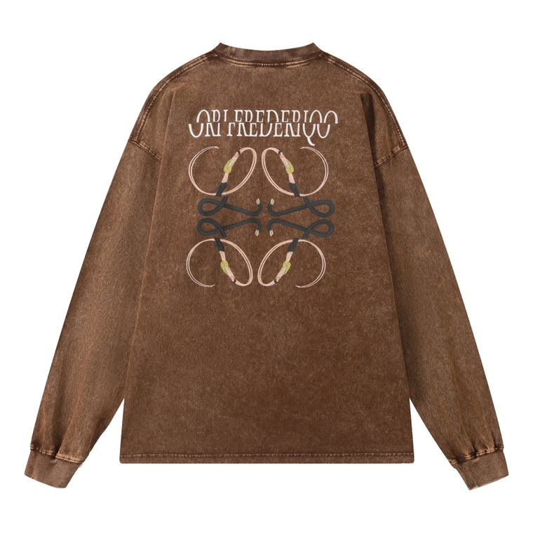 ORI FREDERIQO WASHED PRINT LONG-SLEEVE T-SHIRT-BROWN