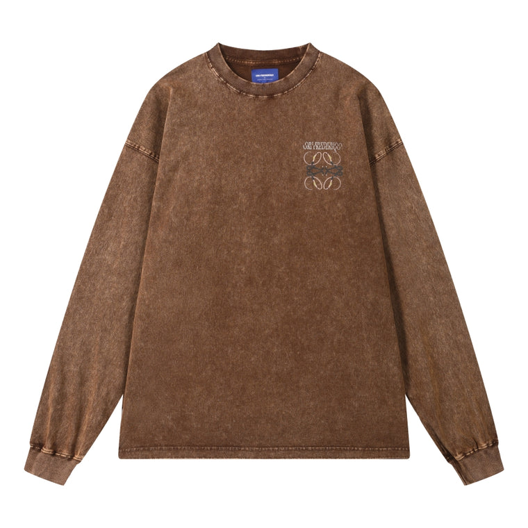 ORI FREDERIQO WASHED PRINT LONG-SLEEVE T-SHIRT-BROWN