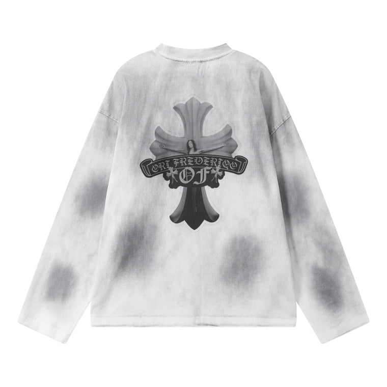 ORI FREDERIQO WASHED PRINT LONG-SLEEVE T-SHIRT-WHITE