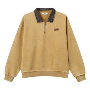 ESPRIT WASHED QUARTER-ZIP COLLARED SWEATSHIRT-YELLOW