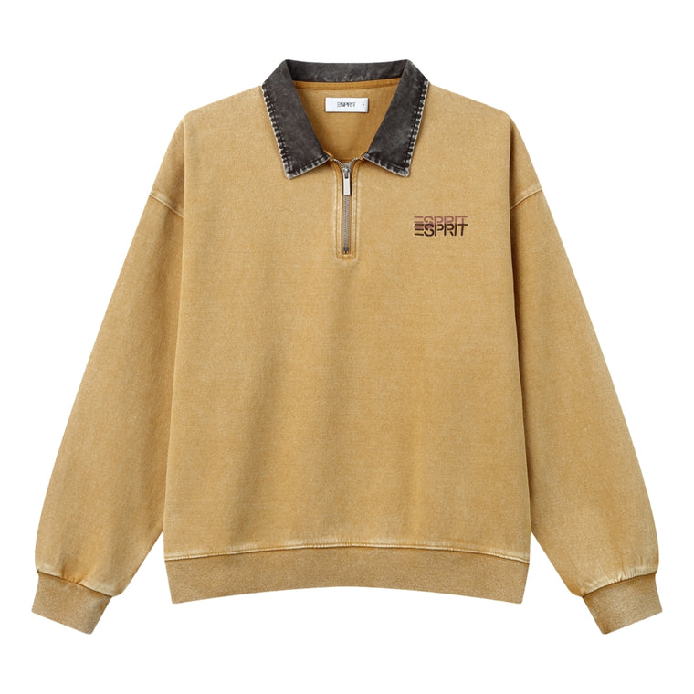 ESPRIT WASHED QUARTER-ZIP COLLARED SWEATSHIRT-YELLOW