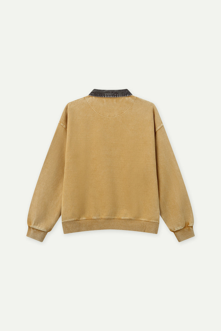 ESPRIT WASHED QUARTER-ZIP COLLARED SWEATSHIRT-YELLOW