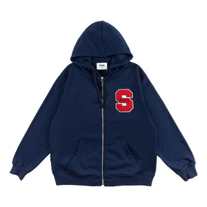 SCENE BY ICE FIRE WASHED ZIP UP HOODIE-NAVY/RED