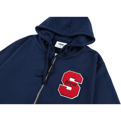 SCENE BY ICE FIRE WASHED ZIP UP HOODIE-NAVY/RED