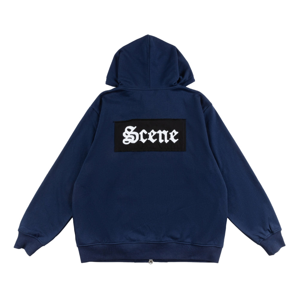 SCENE BY ICE FIRE WASHED ZIP UP HOODIE-NAVY/RED