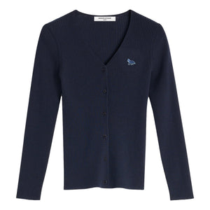 MAISON KITSUNE W BABY FOX PATCH FINE RIBBED CARDIGAN-NAVY
