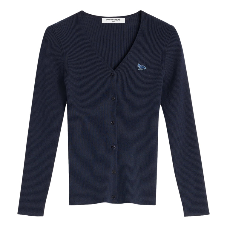 MAISON KITSUNE W BABY FOX PATCH FINE RIBBED CARDIGAN-NAVY