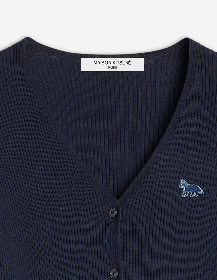MAISON KITSUNE W BABY FOX PATCH FINE RIBBED CARDIGAN-NAVY