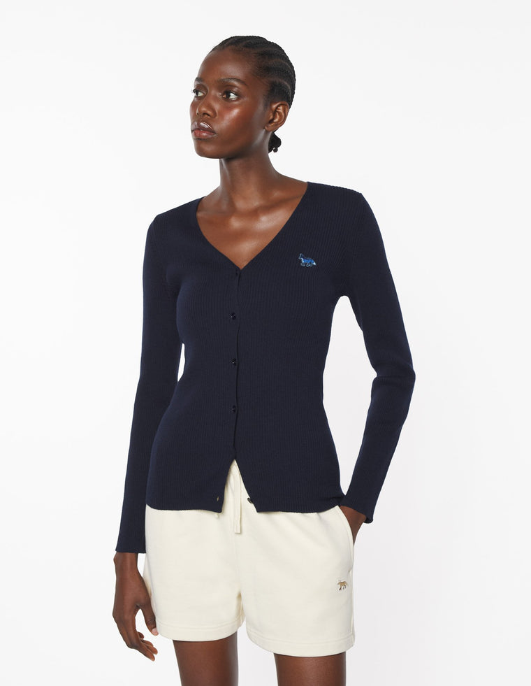 MAISON KITSUNE W BABY FOX PATCH FINE RIBBED CARDIGAN-NAVY