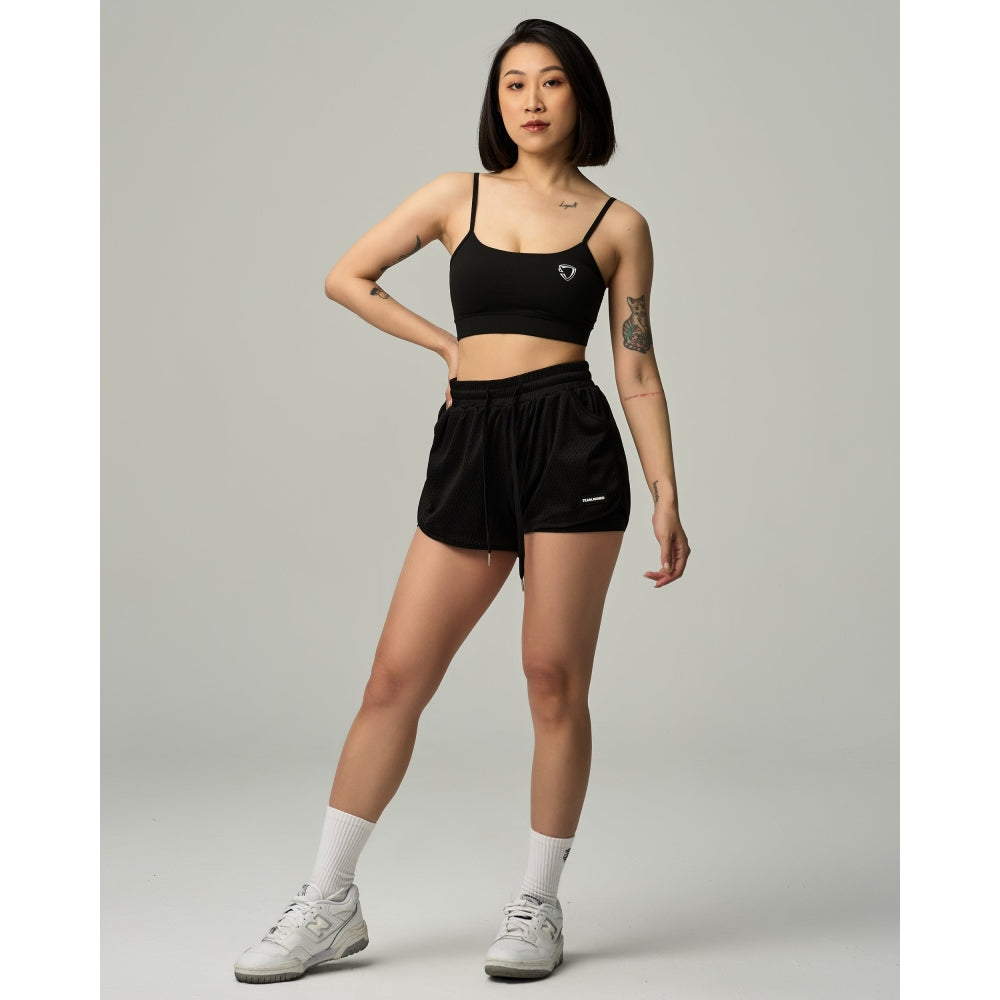 TEAMJOINED W D-MESH HIGH-WAIST SPORTY SHORTS-BLACK