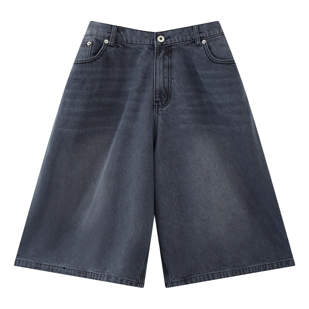 ESPRIT WIDE-LEG DENIM SHORTS（UNISEX）-DENIM BLACK