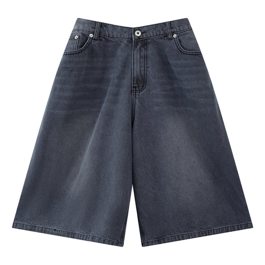ESPRIT WIDE-LEG DENIM SHORTS（UNISEX）-DENIM BLACK