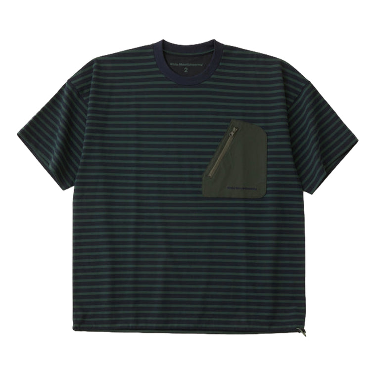 WHITE MOUNTAINEERING WIDE POCKET STRIPE T-SHIRT-NAVY/GREEN