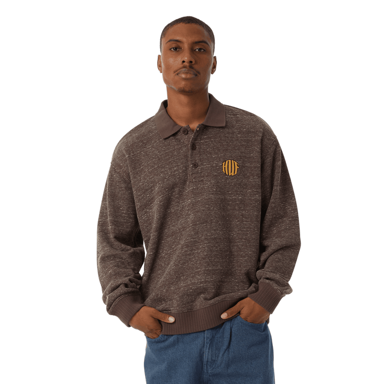 HUF WINSTON POLO FLEECE-DARK BROWN
