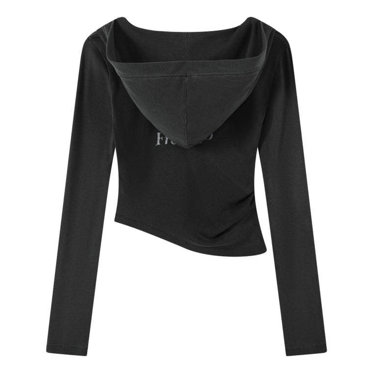 ORI FREDERIQO WOMEN PRINTED HOODED LONG-SLEEVE T-SHIRT-BLACK