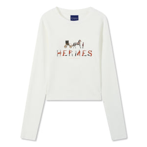 ORI FREDERIQO WOMEN PRINTED LONG-SLEEVE T-SHIRT-WHITE