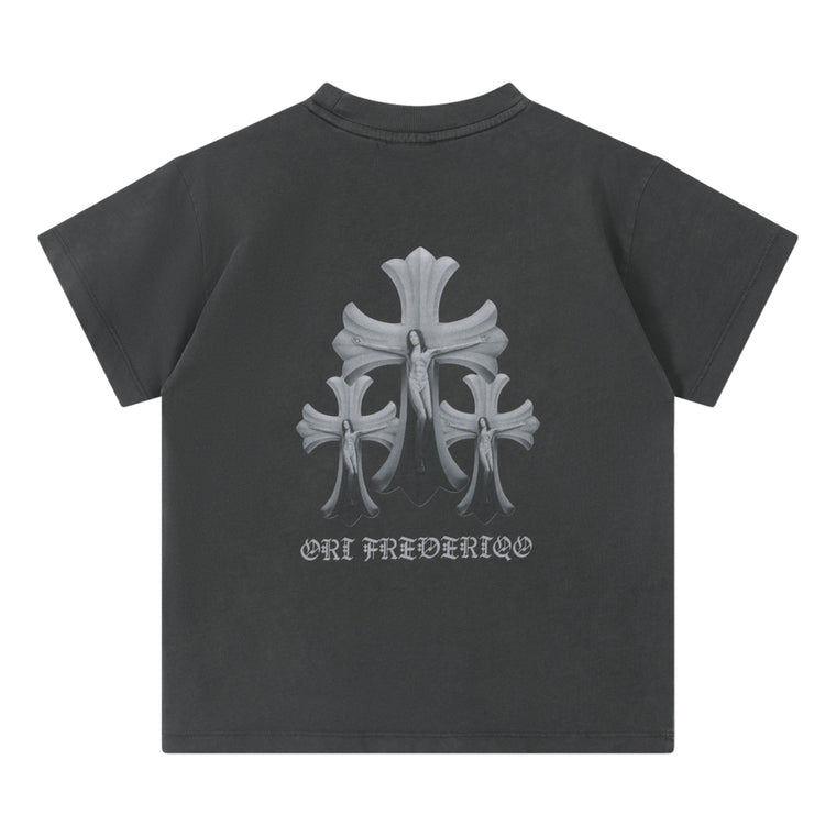 ORI FREDERIQO WOMEN PRINTED WASHED T-SHIRT-GREY